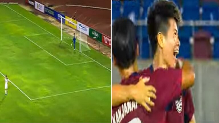 لحظة تسجيل لاعبة تايلاند هدفاً من منتصف الملعب في شباك العراق .. تغطية