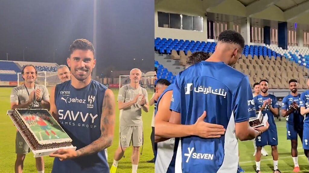 لاعبو الهلال يحتفلون بـ نيفيز بعد تتويجه مع البرتغال .. تغطية