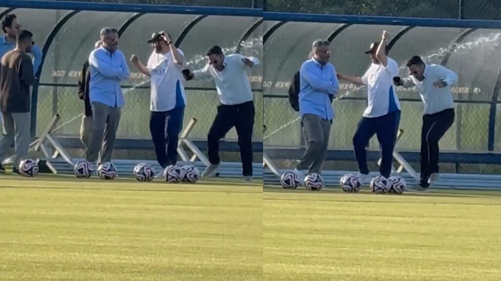 نافورة مياه تهاجم بن نافل خلال التدريبات وضحكاته تنعش أجواء الحماس .. تغطية