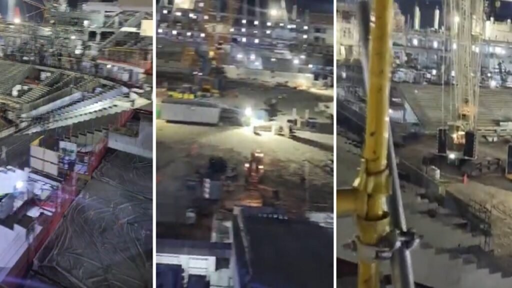 لقطات حديثة تظهر تطور الأعمال الإنشائية بملعب أرامكو .. تغطية