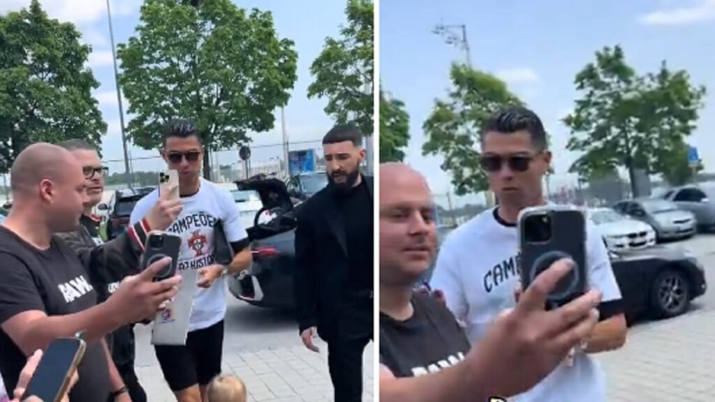 ردة فعل رونالدو مع معجب حاول تخطي دوره في التقاط صورة معه .. تغطية