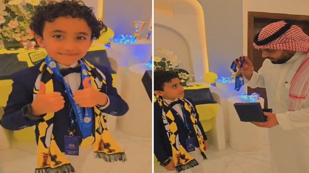 بنزيما يُهدي ميدالية الدوري إلى الطفل عبدالله الشريف.. تغطية