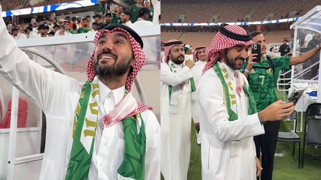 وزير الرياضة يلبي رغبة مشجع بالتقاط صورة تذكارية بعد تأهل الأخضر للمونديال.. تغطية